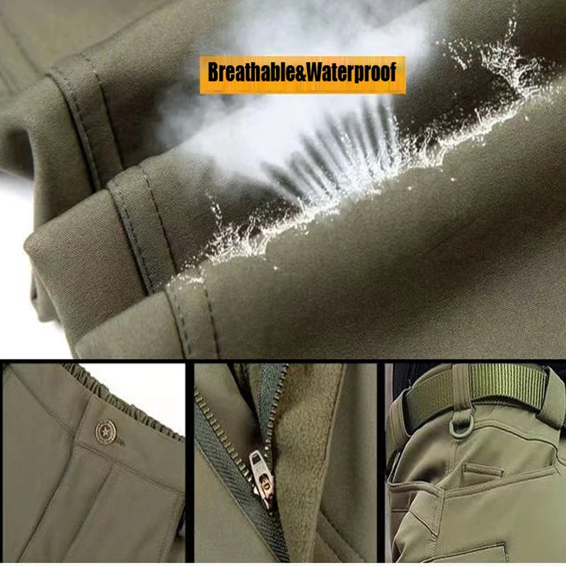 Men’s Cargo Tactical Waterproof Durable Winter Thermal Work Pants - SharkSkin Waterproof Thermal Hiking Work Pants