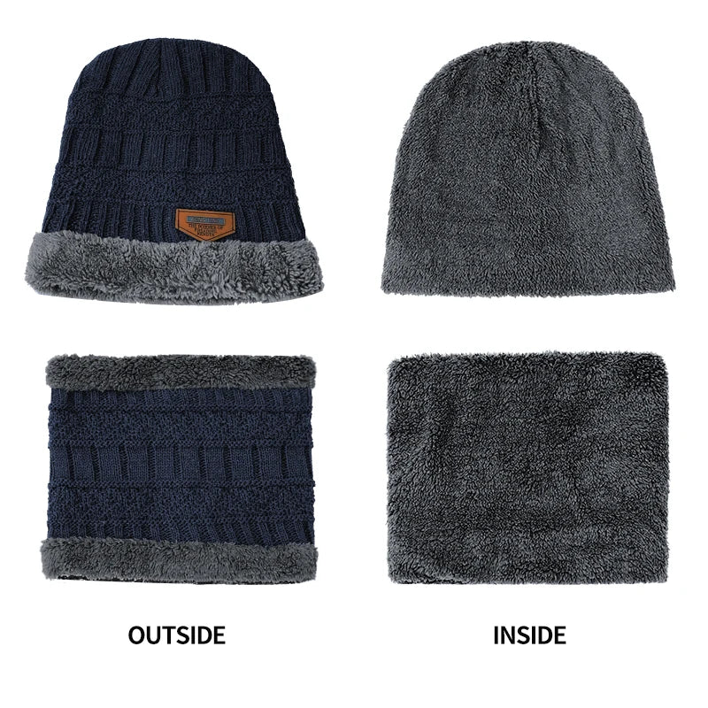 2022 Winter Men Women Thick Beanie Knitted Hat Set