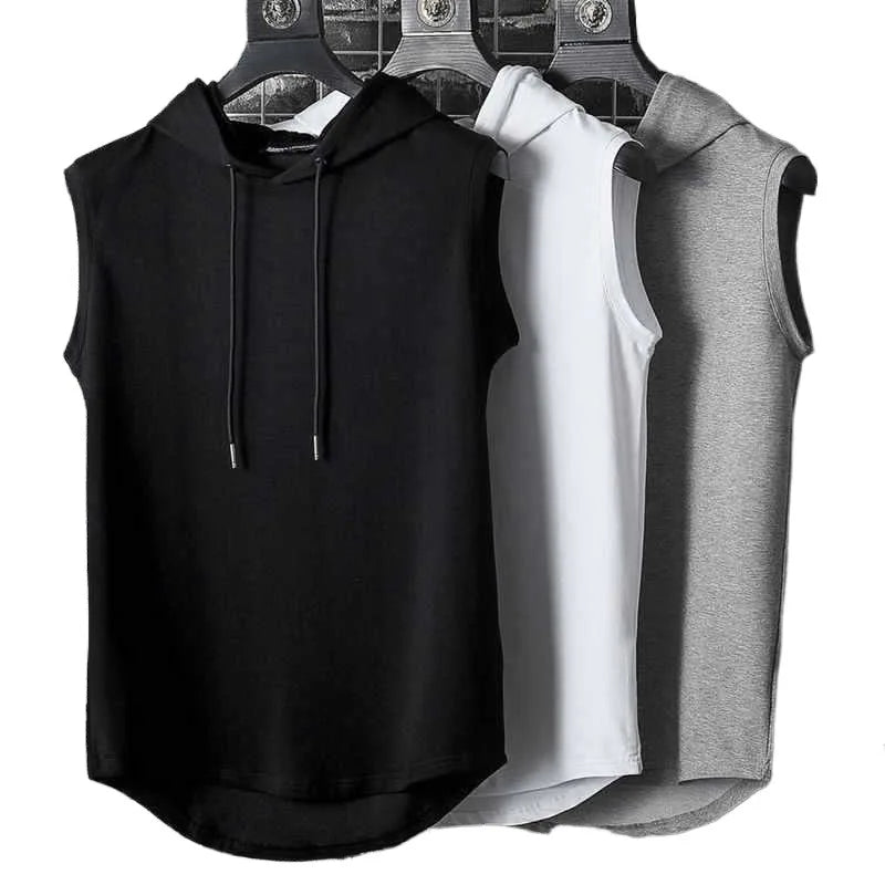 Sleeveless Running Vest Men Shirt with Hood