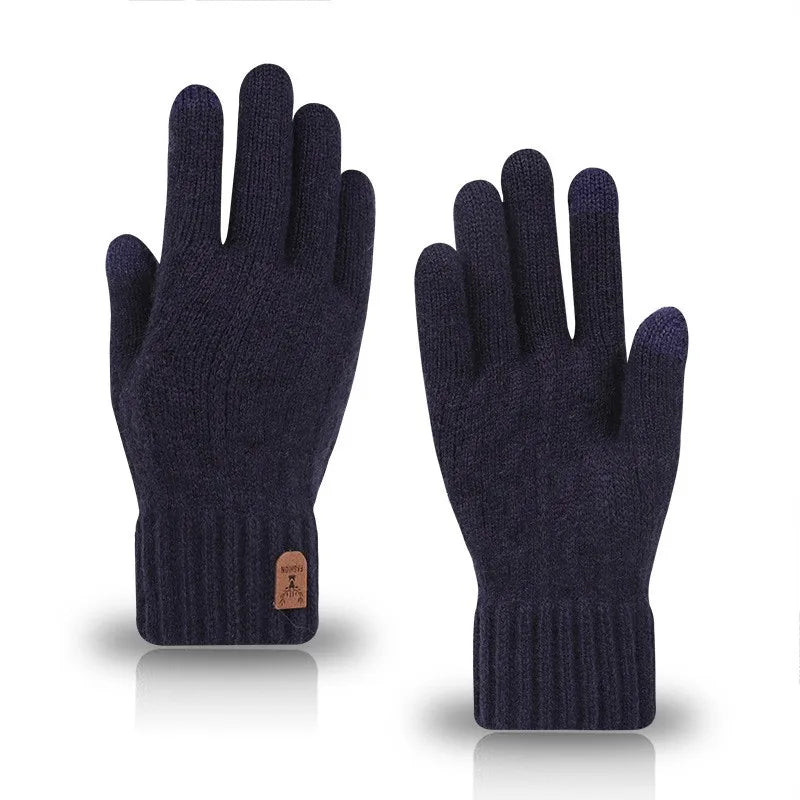 men's warm winter touch screen wool knitted gloves