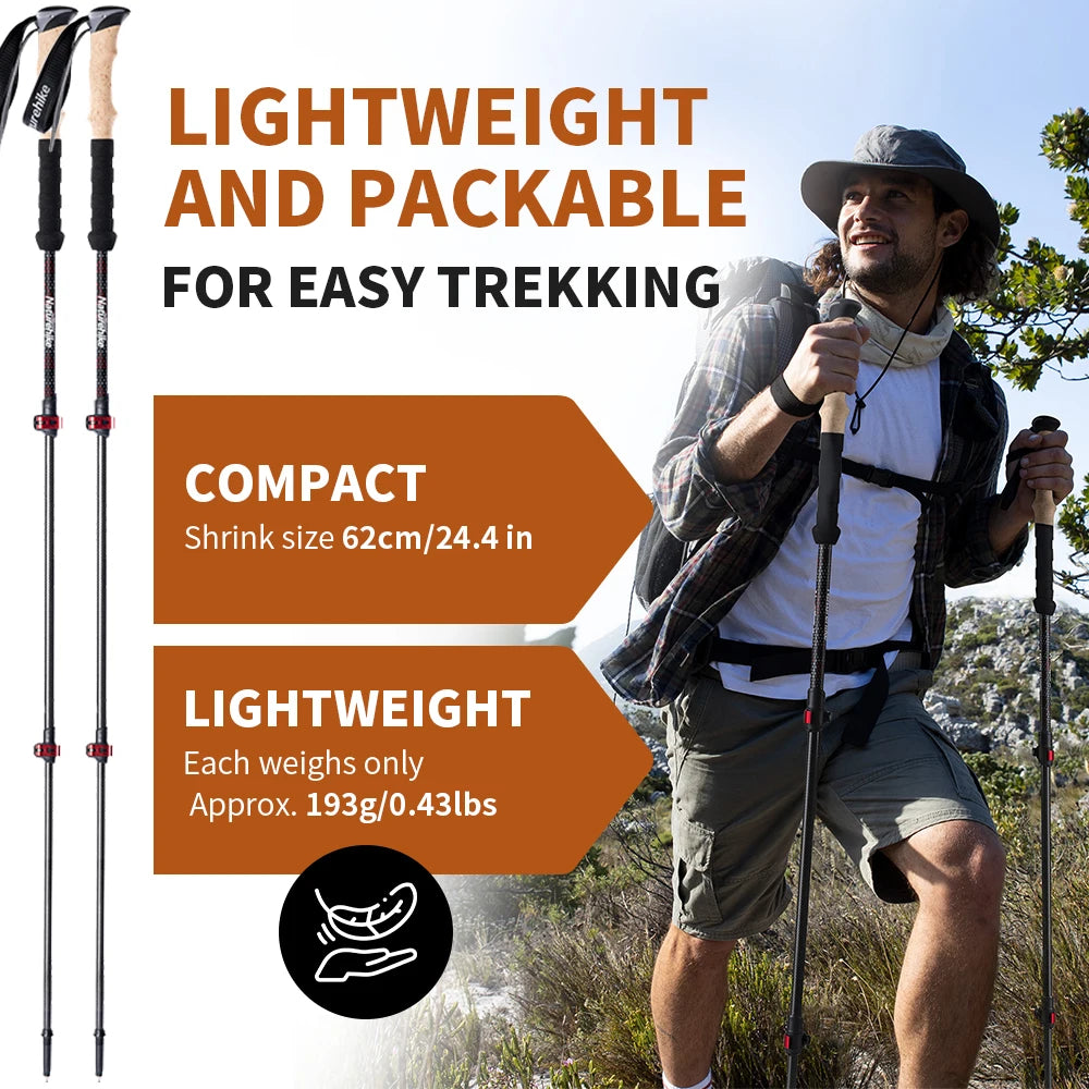 Naturehike 2pcs Carbon Fiber Lightweight Walking, Hiking, Climbing Stick