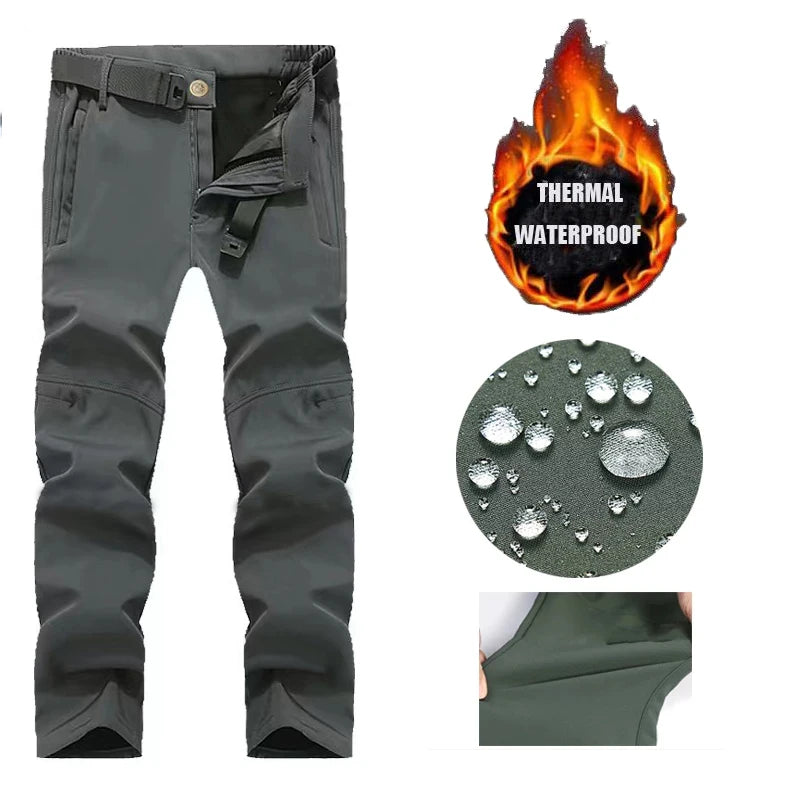 Men’s Cargo Tactical Waterproof Durable Winter Thermal Work Pants - SharkSkin Waterproof Thermal Hiking Work Pants