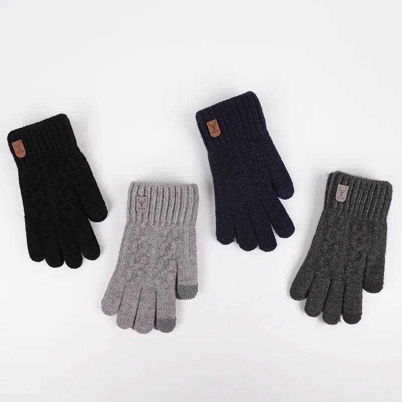 men's warm winter touch screen wool knitted gloves