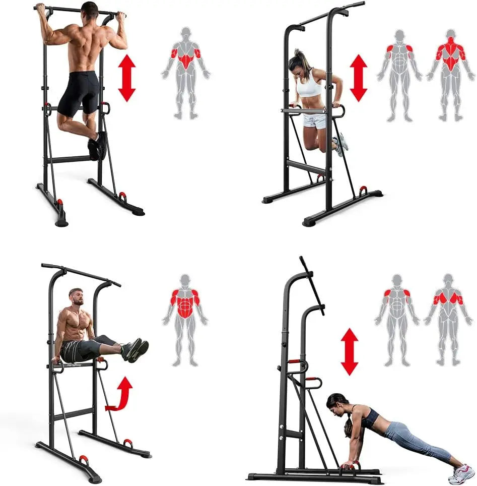 Adjustable Pull Up Bar & Dip Station Power Tower Height