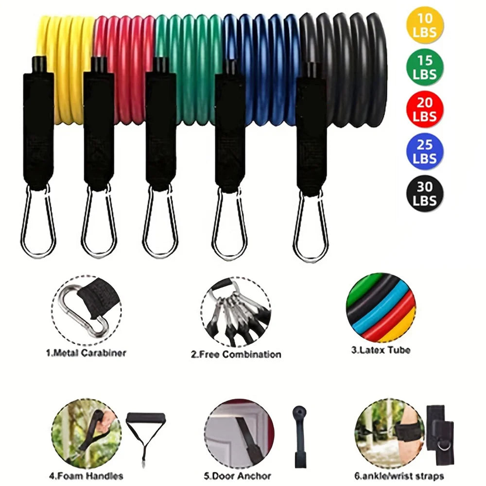 11pcs/Set, Portable Fitness Equipment, Elastic Exercise Band
