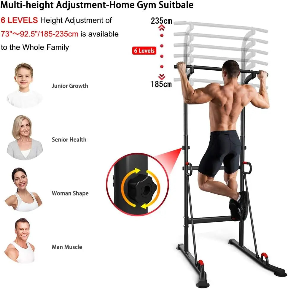 Adjustable Pull Up Bar & Dip Station Power Tower Height