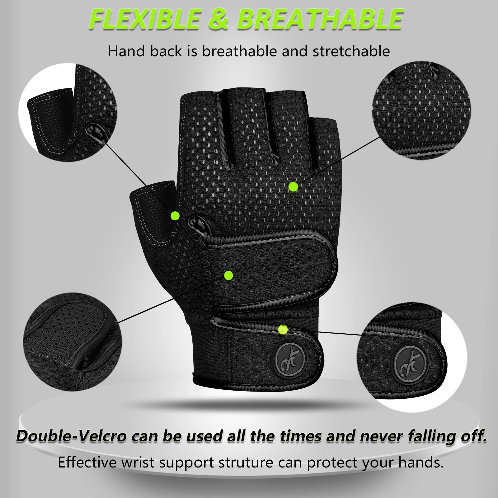 MOREOK Gym Gloves Non-slip 3MM Pads Pull Up Power