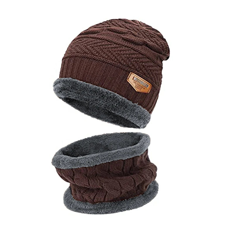 2022 Winter Men Women Thick Beanie Knitted Hat Set