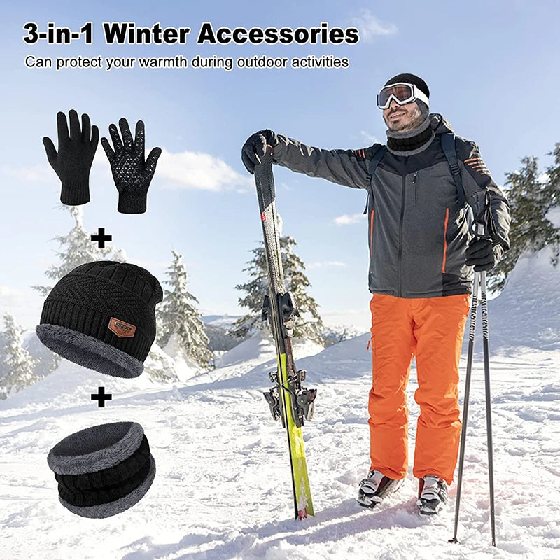 2022 Winter Men Women Thick Beanie Knitted Hat Set