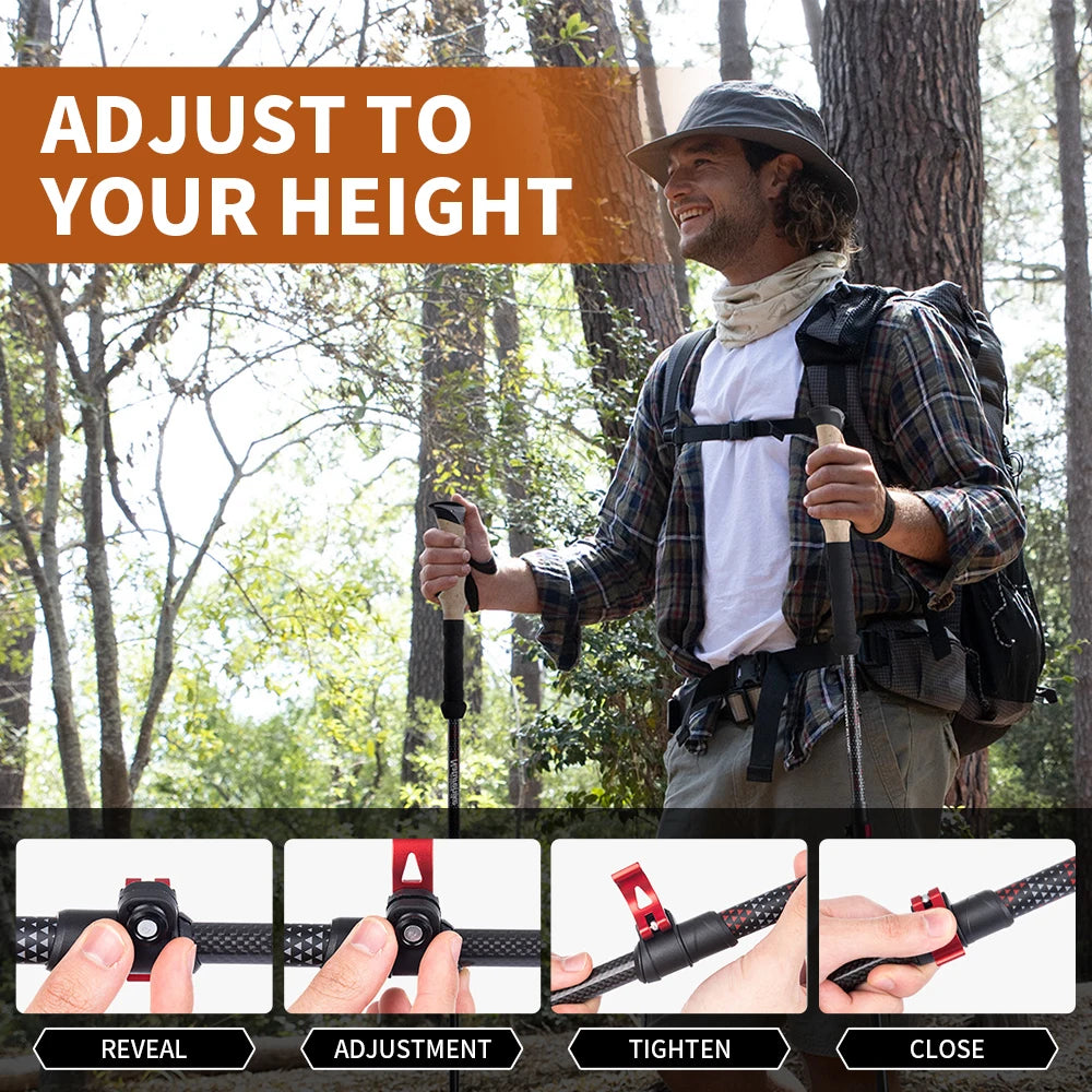 Naturehike 2pcs Carbon Fiber Lightweight Walking, Hiking, Climbing Stick