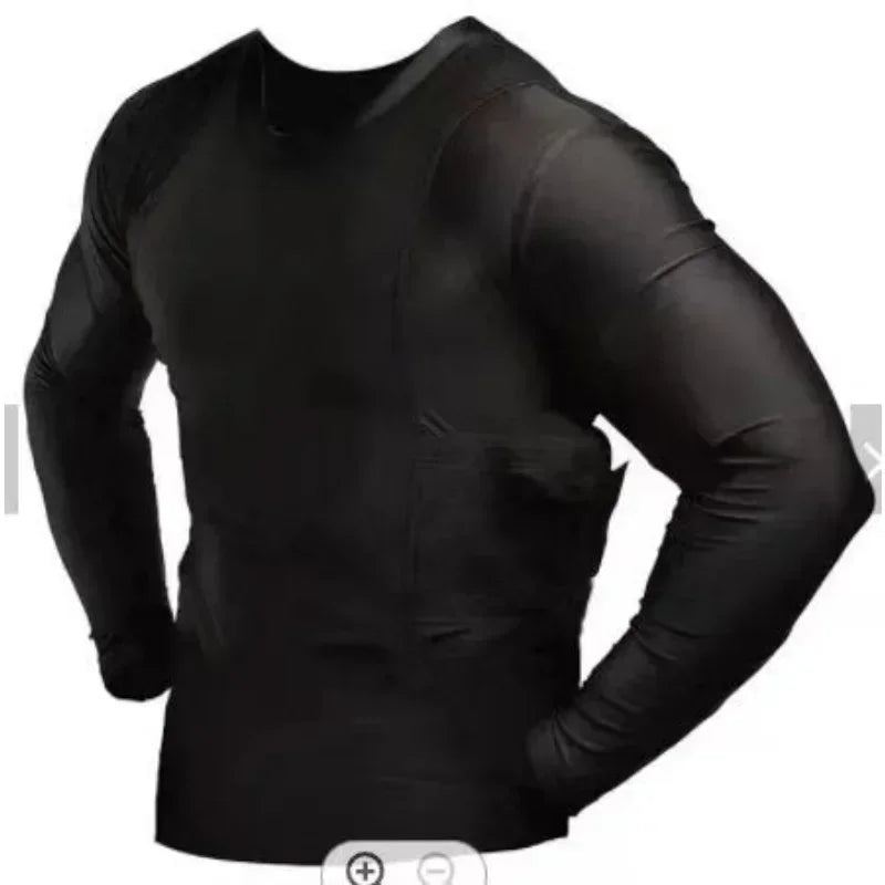 Men's Concealed Carry Holster Shirt With Side Gun Pockets Base Layer