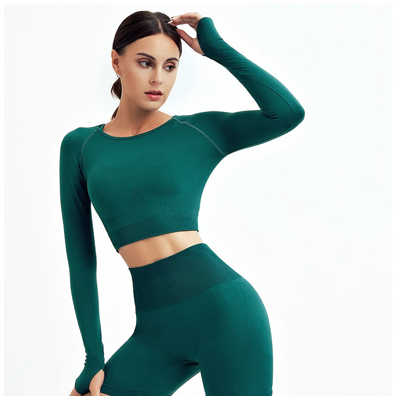 Seamless Crop Top Fitness Shirts Long Sleeve Sports Top