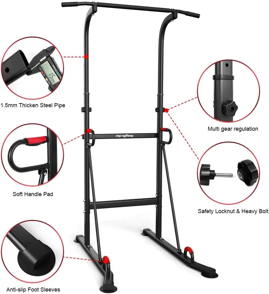 Adjustable Pull Up Bar & Dip Station Power Tower Height