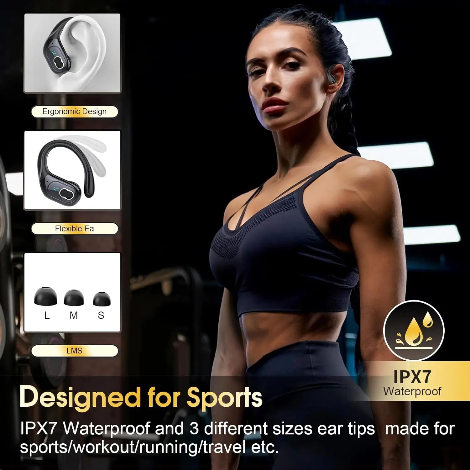 TWS Sports Earbuds Bluetooth 5.4 HIFI Bass Wireless Waterproof Headset