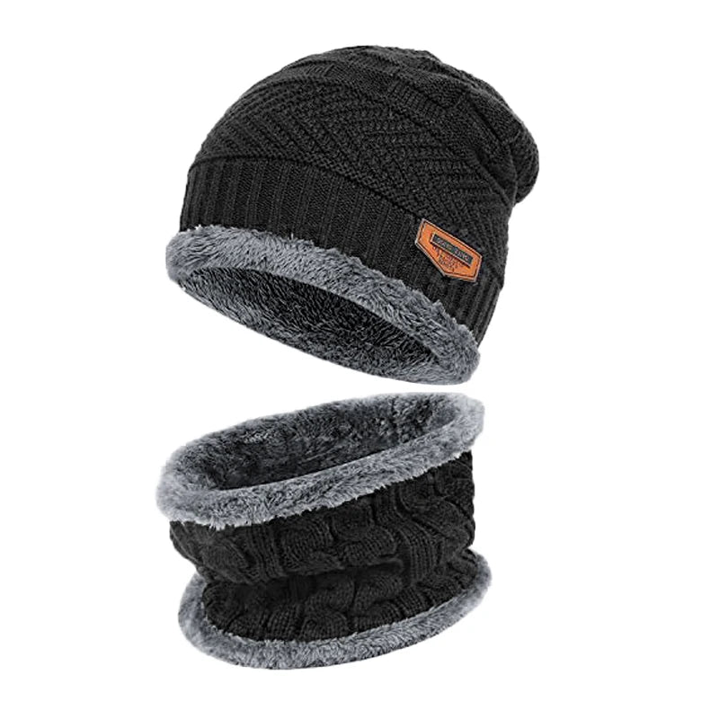 2022 Winter Men Women Thick Beanie Knitted Hat Set