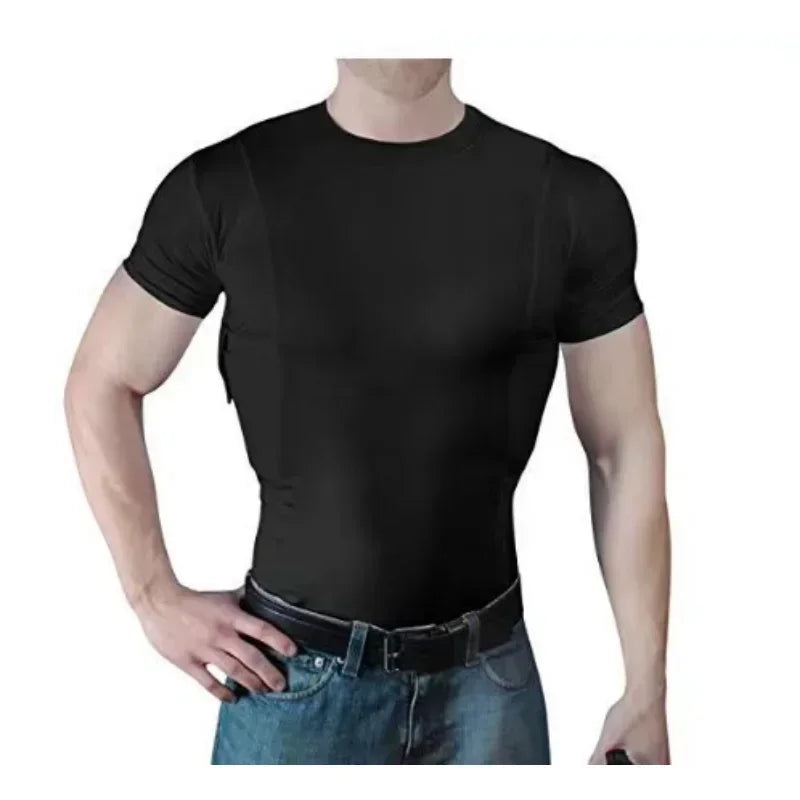 Men's Concealed Carry Holster Shirt With Side Gun Pockets Base Layer