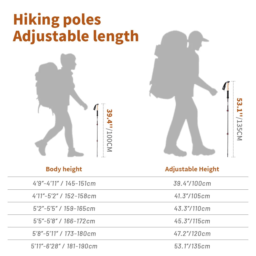 Naturehike 2pcs Carbon Fiber Lightweight Walking, Hiking, Climbing Stick