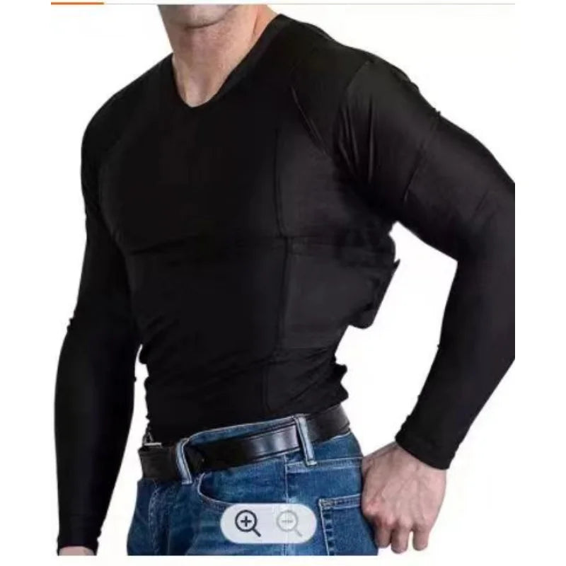 Men's Concealed Carry Holster Shirt With Side Gun Pockets Base Layer