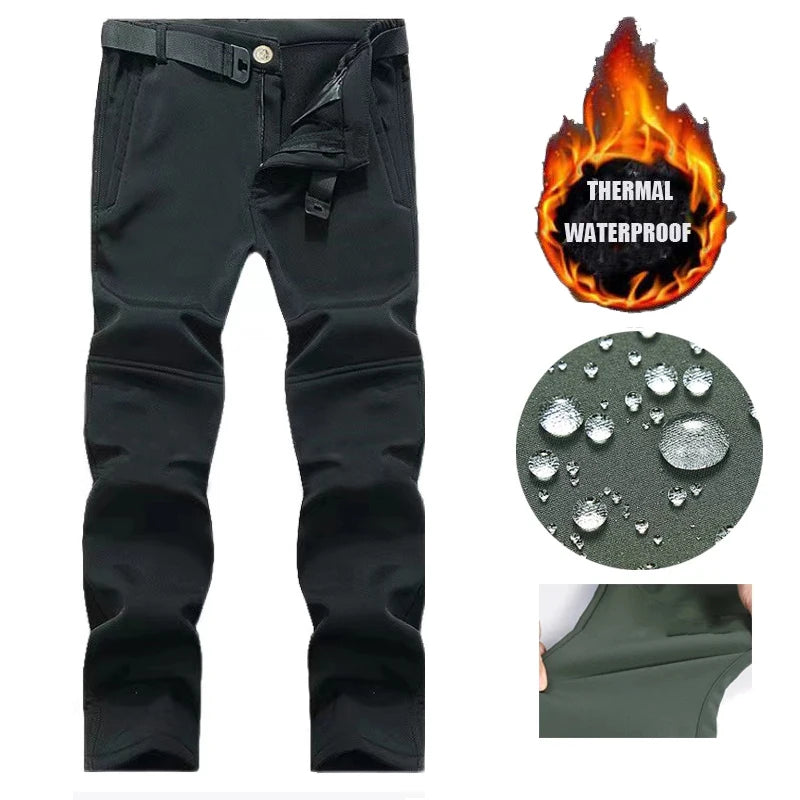 Men’s Cargo Tactical Waterproof Durable Winter Thermal Work Pants - SharkSkin Waterproof Thermal Hiking Work Pants