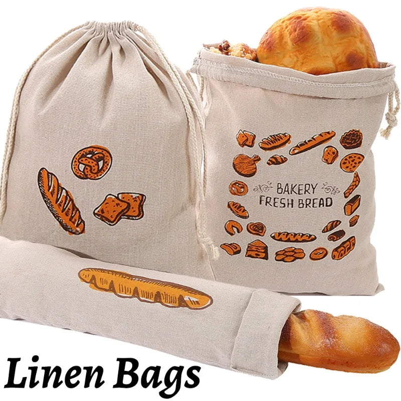 Reusable Baguette Cotton Drawstring Storage Bread Bag