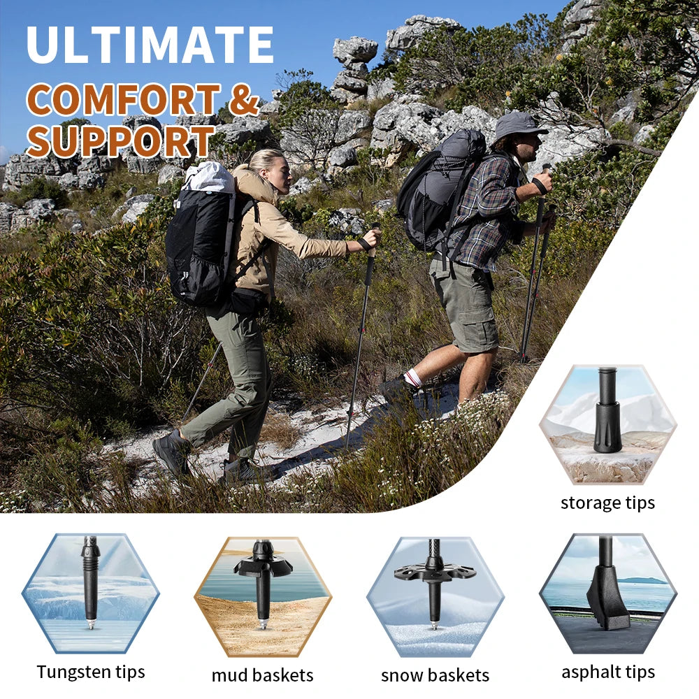 Naturehike 2pcs Carbon Fiber Lightweight Walking, Hiking, Climbing Stick