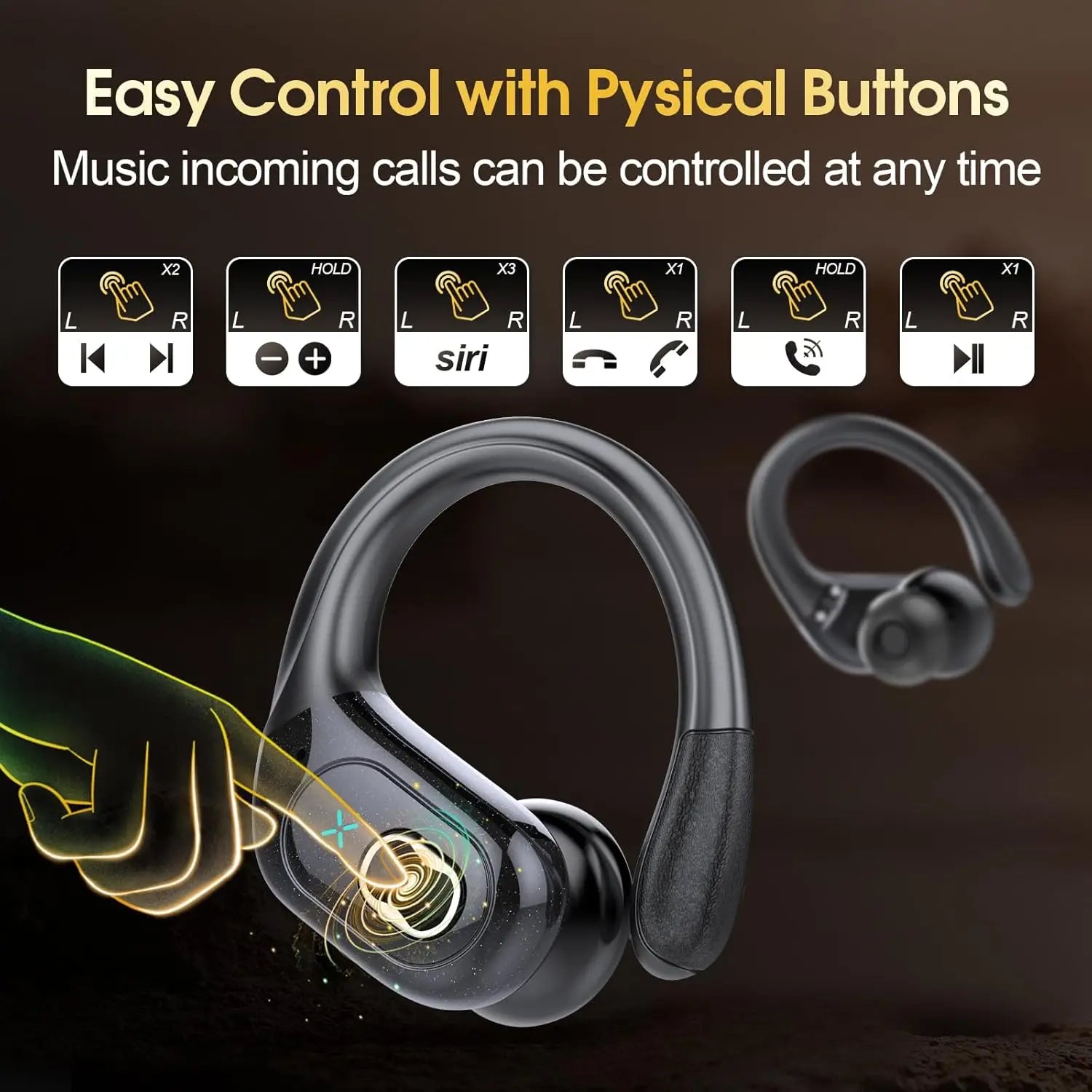 TWS Sports Earbuds Bluetooth 5.4 HIFI Bass Wireless Waterproof Headset