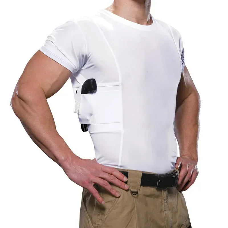 Men's Concealed Carry Holster Shirt With Side Gun Pockets Base Layer