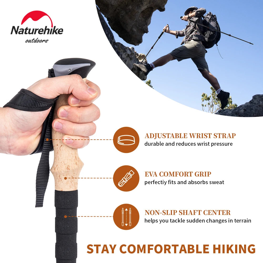 Naturehike 2pcs Carbon Fiber Lightweight Walking, Hiking, Climbing Stick