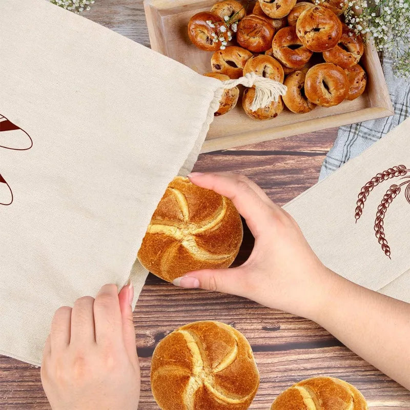 Reusable Baguette Cotton Drawstring Storage Bread Bag