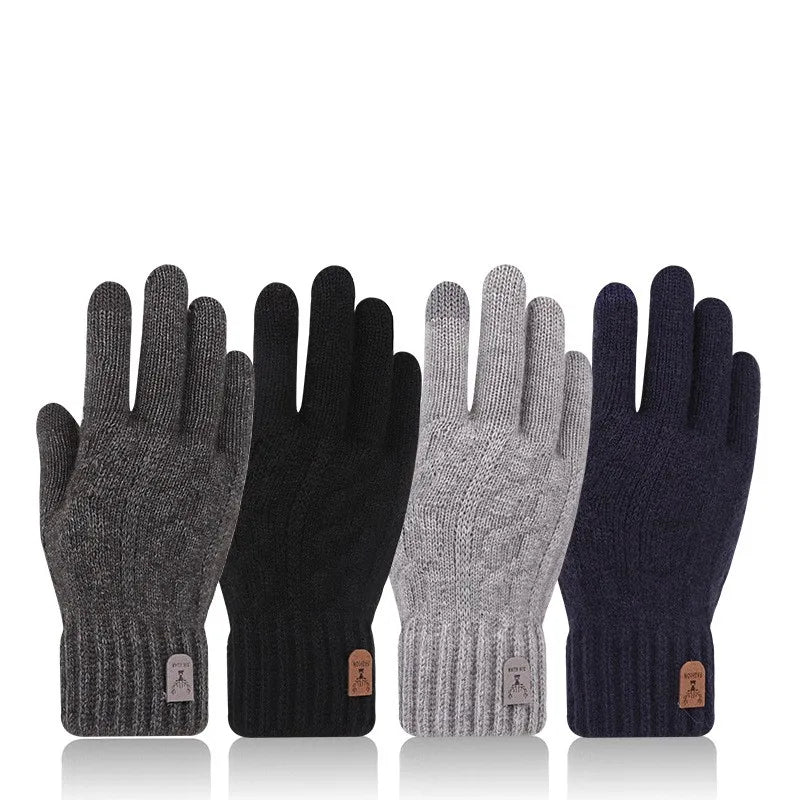 men's warm winter touch screen wool knitted gloves