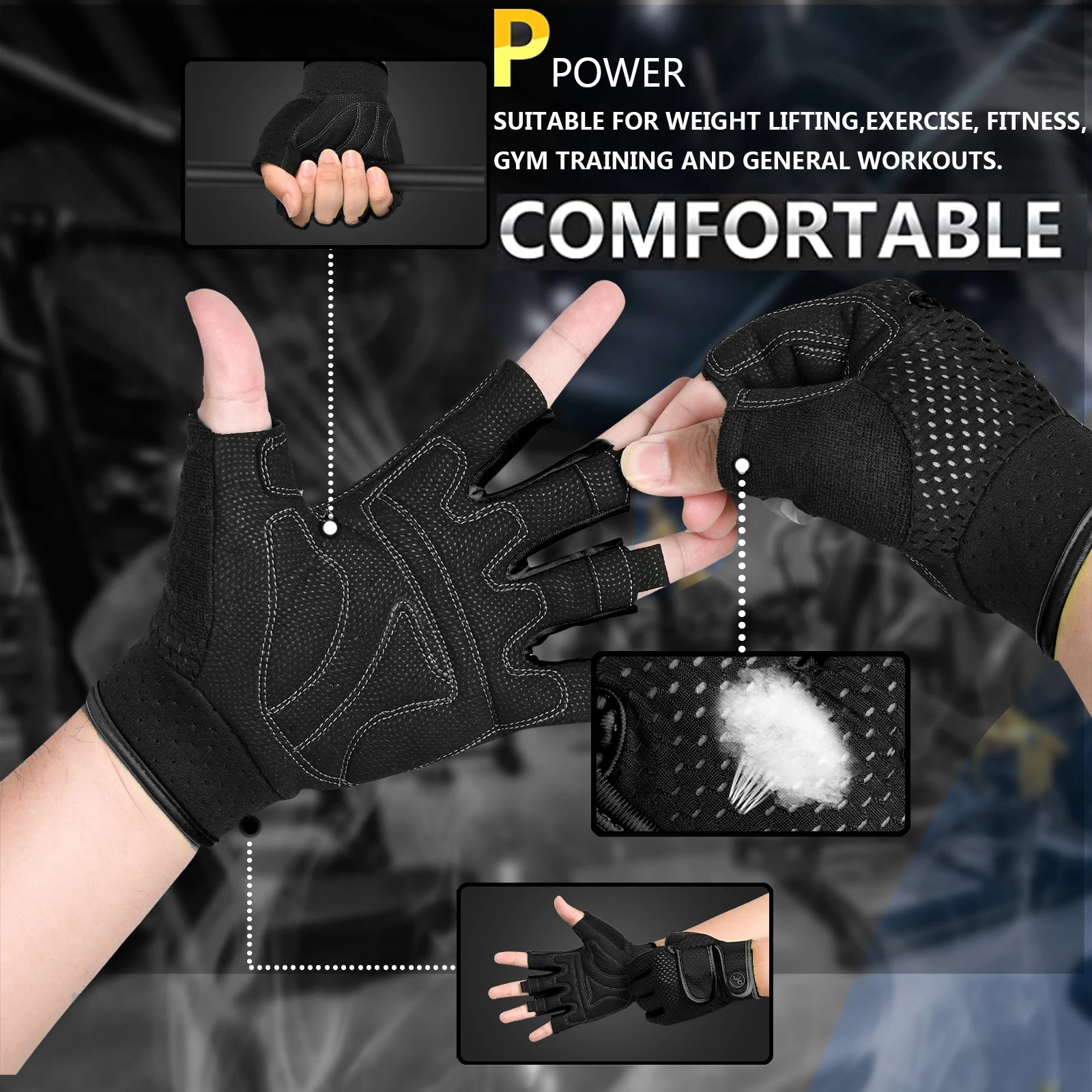 MOREOK Gym Gloves Non-slip 3MM Pads Pull Up Power