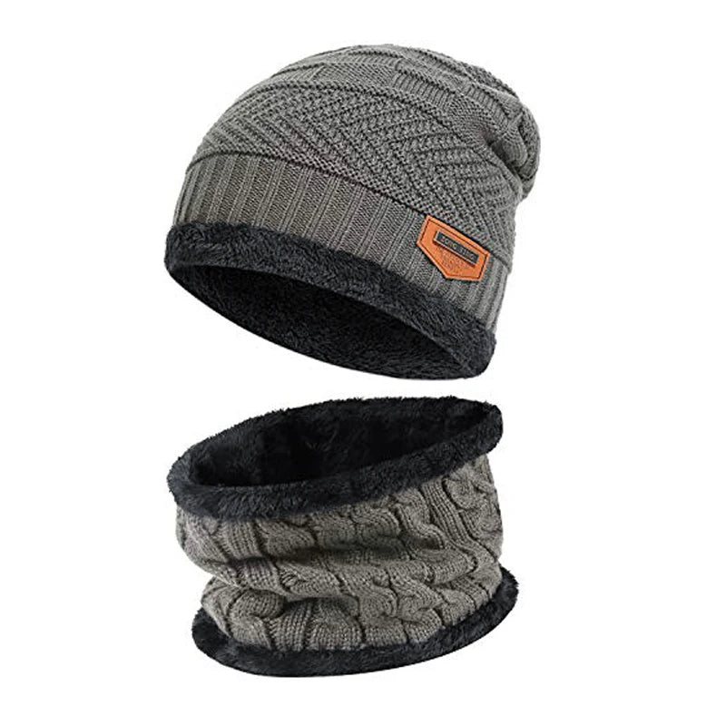 2022 Winter Men Women Thick Beanie Knitted Hat Set