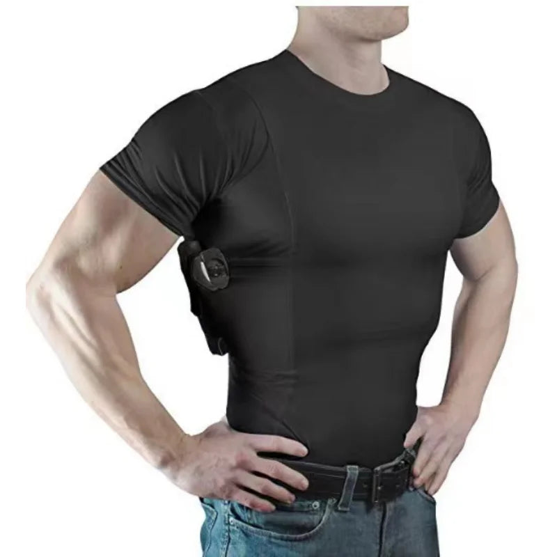 Men's Concealed Carry Holster Shirt With Side Gun Pockets Base Layer