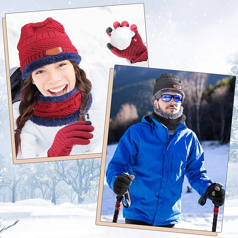 2022 Winter Men Women Thick Beanie Knitted Hat Set