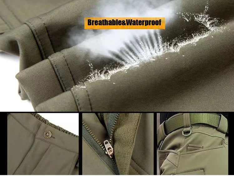 Men’s Cargo Tactical Waterproof Durable Winter Thermal Work Pants - SharkSkin Waterproof Thermal Hiking Work Pants