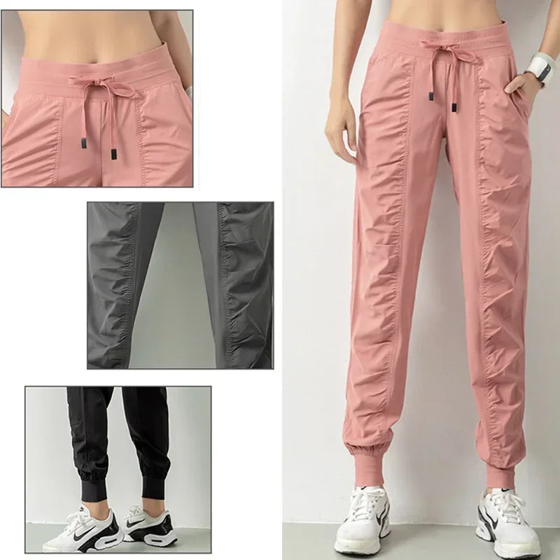 Fabric Drawstring Women Running Sport Joggers