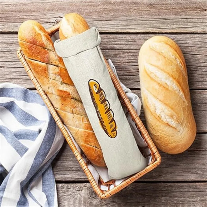 Reusable Baguette Cotton Drawstring Storage Bread Bag