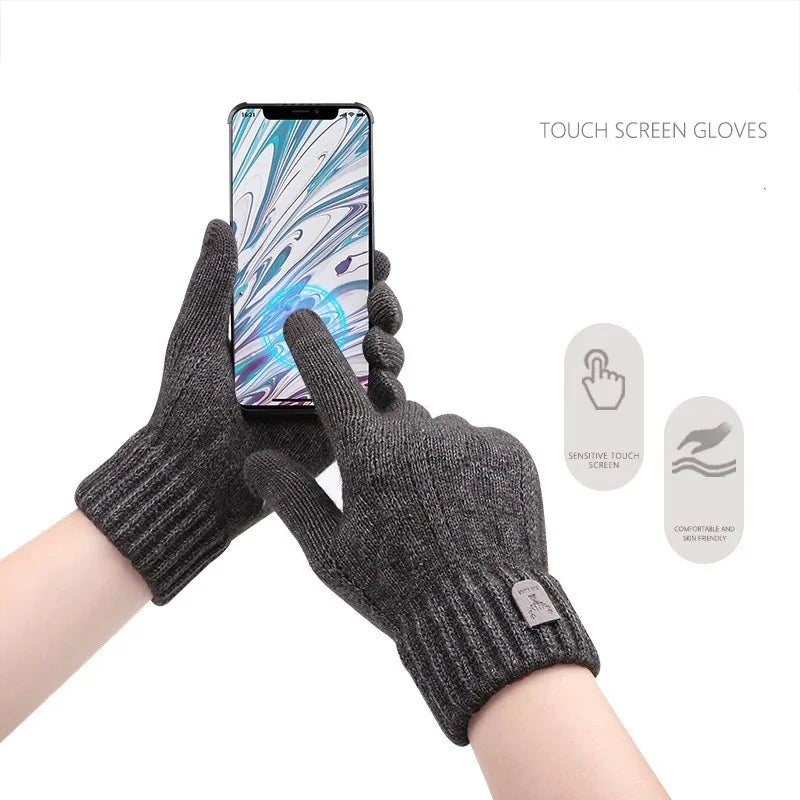 men's warm winter touch screen wool knitted gloves