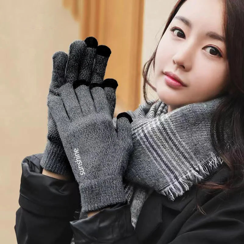 2022 Winter Men Women Thick Beanie Knitted Hat Set