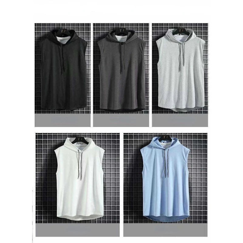 Sleeveless Running Vest Men Shirt with Hood