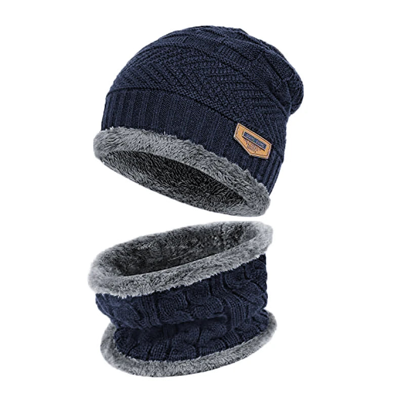 2022 Winter Men Women Thick Beanie Knitted Hat Set