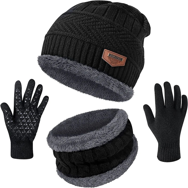 2022 Winter Men Women Thick Beanie Knitted Hat Set