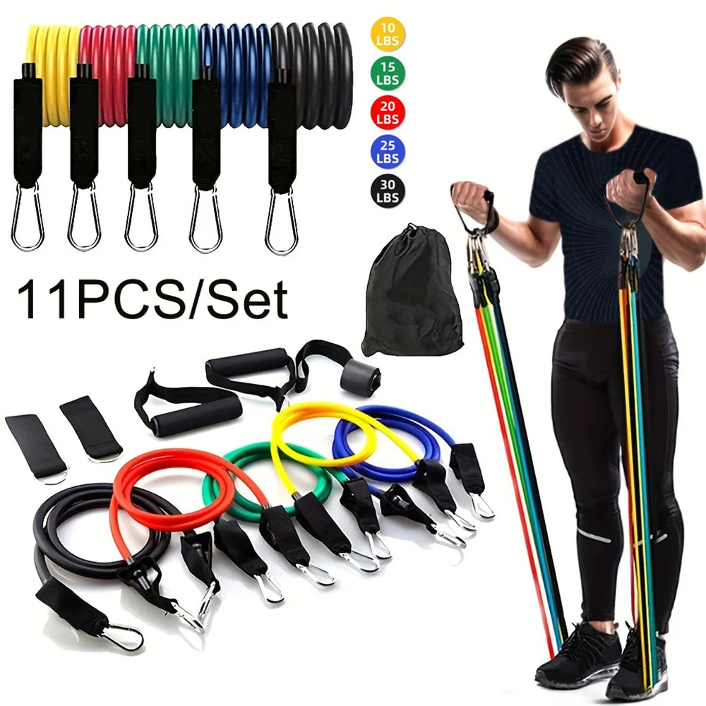 11pcs/Set, Portable Fitness Equipment, Elastic Exercise Band