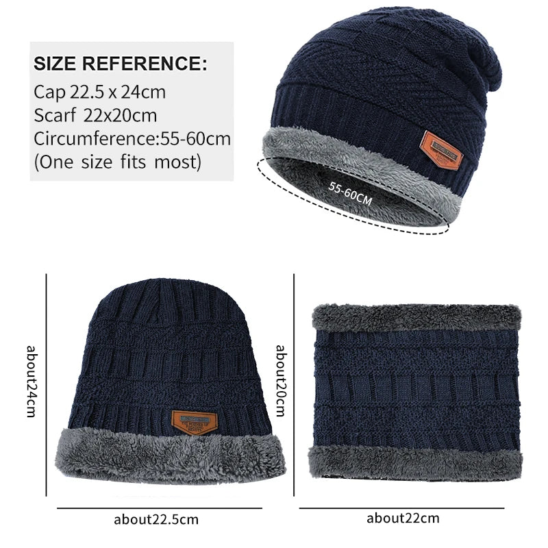 2022 Winter Men Women Thick Beanie Knitted Hat Set